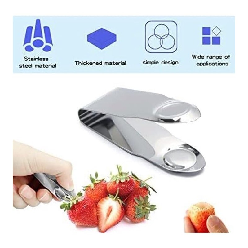 2Pcs Silver Stainless Steel Strawberry Huller Fruit Stem Remover Home