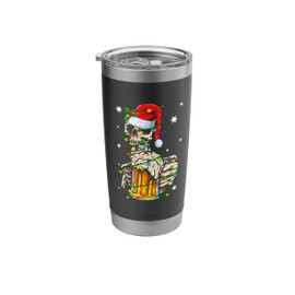 Skeleton Drinking Beer Retro Merry Christmas Light Santa Hat Stainless Steel Insulated Tumbler