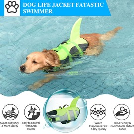 Fragralley Shark Dog Life Jacket, High Buoyancy with Tear-Resistant Nylon, Dog Float Vest for Swimming and Boating, Pet Life Preserver for Small Medium Large Dogs (PFD)