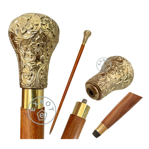 EXNOT 37'' Walking Sticks in Natural Oak Wood with Brass