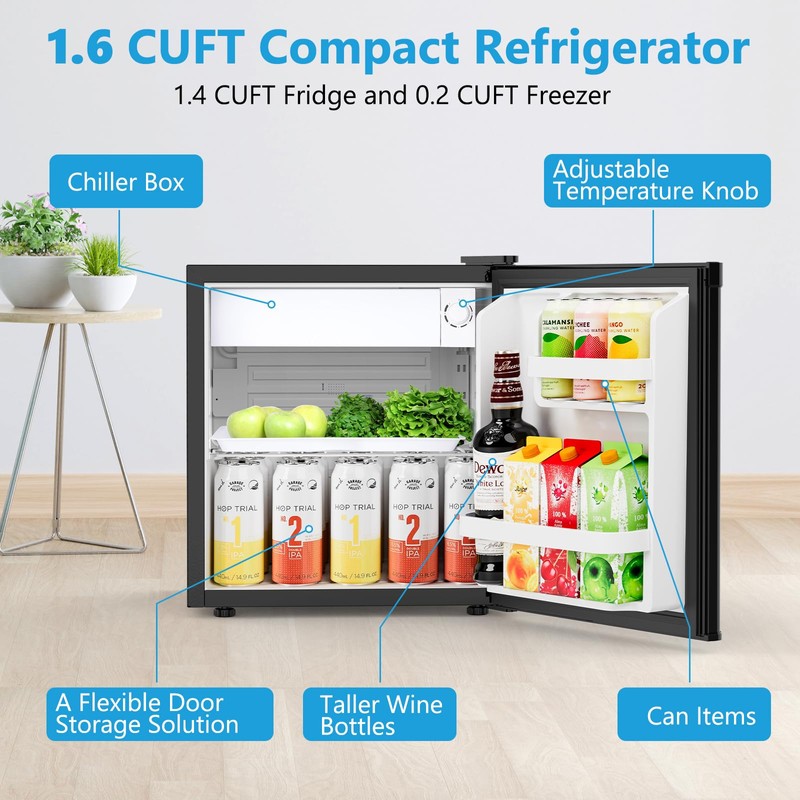 Electactic 1.7 Cu.ft Mini Fridge with Freezer, Compact Refrigerator, Single