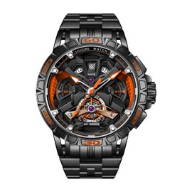 LILUOKE Watches For Men, Star Quest Concept Watches Cool Dress Watch 30ATM Luminous Skeleton Design, 45mm Big Face Fashion Quartz Black Watch, Casual Wrist Watch Unique Gifts for Men(LK9017G, DT-LK9017G-04)