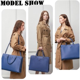 YZAOLL 15.6 Inch Laptop Bag for Women,Lightweight Vegan Leather Work Tote with Clutch Purse,Water-resistant Business Briefcase - Large Capacity Office Bag for Travel,College Essentials(Gift),DarkBlue