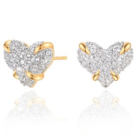 Dremmy Studios Heart Earrings for Women - Cubic Zirconia Pave Heart Stud Earrings 14K Gold Plated Small Cartilage Piercing Studs Earrings