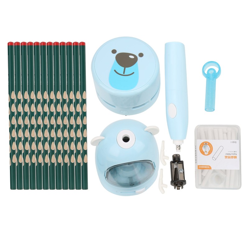 Pencil Sharpene Electric Blue Small Portable Stationery Set for Clean