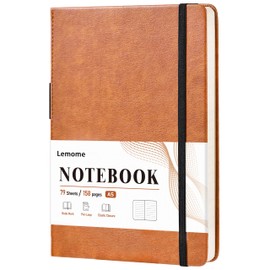 Ruled Notebook for Work with Inner Pocket, Hardcover Writing Notebook with with Pen Holder, Book Mark + 158 Pages, 8.4 x 5.7 in - Brown