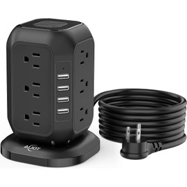 AiJoy Power Strip Tower 16.4 ft Cord, Surge Protector with 12 AC Outlet and 4 USB Ports, Charging Station Extension Cord with Multiple Outlets for Home, Office, Dorm Room Essentials