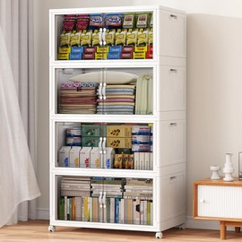 Broview 600QT Plastic Storage Bins with Lid, Stackable Storage Containers with Wheels, Foldable & Collapsible Design, Ideal for Small Spaces V20 - Size: 4Pack-100Gal