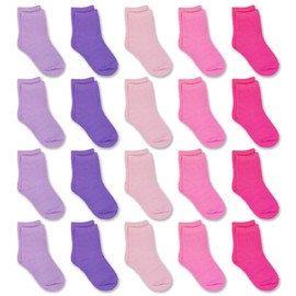 GENTABY Girls' Socks Boys Children - Toddler Attractive Soft Elastic Baby Socks - 20 Packs Purple Pink for 0-13 Years Children Size 23-26 27-30 31-34 Daily School Socks, multicoloured