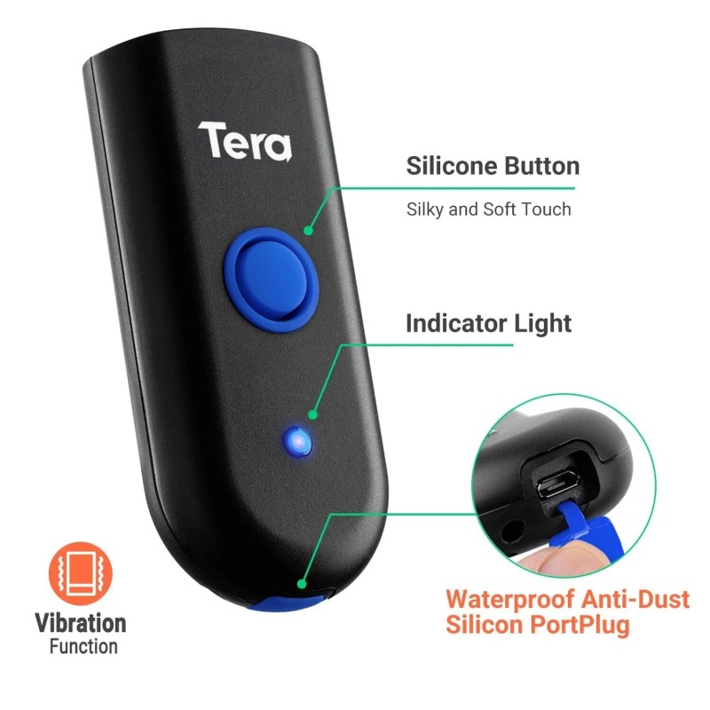 Tera Wireless Barcode Scanner 1D Laser Mini Pocket Waterproof Scanner