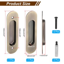 PATIKIL Recessed Finger Flush Pulls 6" Rectangular Pocket Door Handles Sliding Closet Door Pulls Barn Hardware Set with Screws/Sleeve Bolts for Home Bathroom, Green Bronze