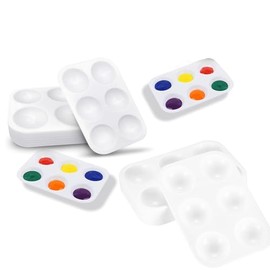 20 PCS White Plastic Paint Tray Palettes 6 Well Rectangular Watercolor Oil Palette, Paint Trays for Kids, Adult, Student Artist Craft Palettes,Painting Party, DIY Craft
