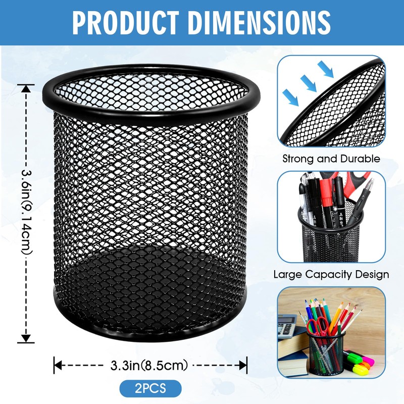 AUUTI 2 Pack Black Pencil Cup - Wire Mesh Pen