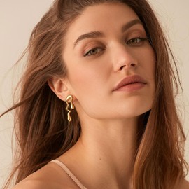 VNOX 14k Gold Earrings for Women Irregular Dangle Earrings for Women Stainless Steel Hypoallergenic Stud Earrings Chunky Drop Earrings Trendy Jewelry Valentine's Day Birthday Gifts for Her Girlfriend