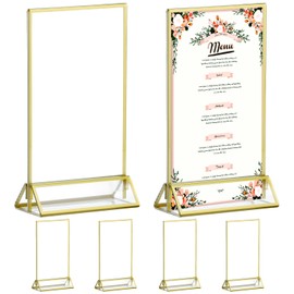 QWORK® Pack of 6 Gold Picture Frames A6 Acrylic Sign Holder Double Sided Table Number Holders for Wedding Table Numbers, Menu Holder, Photo