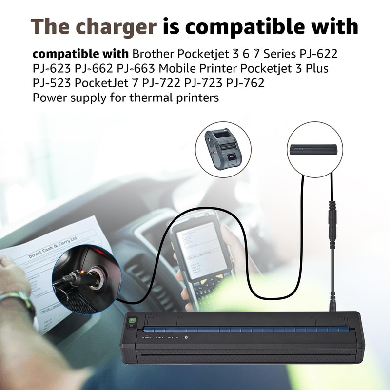 12V Car Charger for Brother PocketJet - Compatible with PocketJet