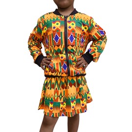 jascaela Girls African Print Outfits Bohemian Jacket Skirt Set Dashiki Ankara 2 Piece Clothing