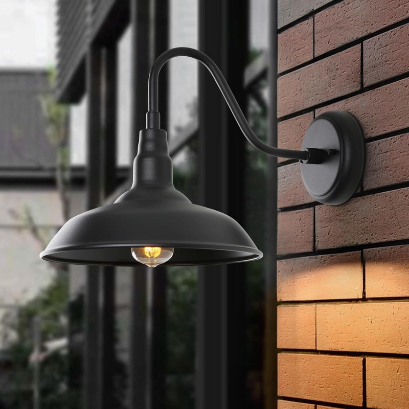 GOALPLUS Black Gooseneck Barn Light for Farmhouse 10 Inch Dome