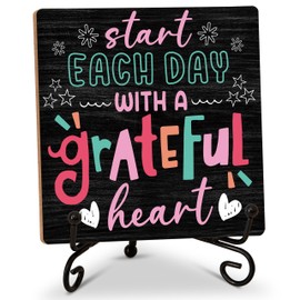 Christian Quotes Desk Decor Gifts for Women Men, Star Each Day with A Grateful Heart Tabletop Sign, Bible Verses Wood Plaque With Iron Stand for Home Office Bedroom Living Room Table Shelf -21