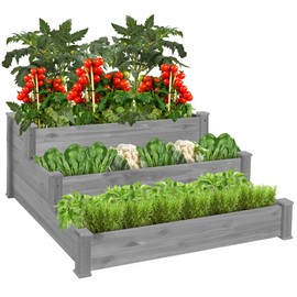 Best Choice Products 3-Tier Fir Wood Raised Garden Bed Planter Kit for Plants, Herbs, Vegetables, Outdoor Gardening w/Stackable & Flat Arrangement, Easy Assembly - Gray
