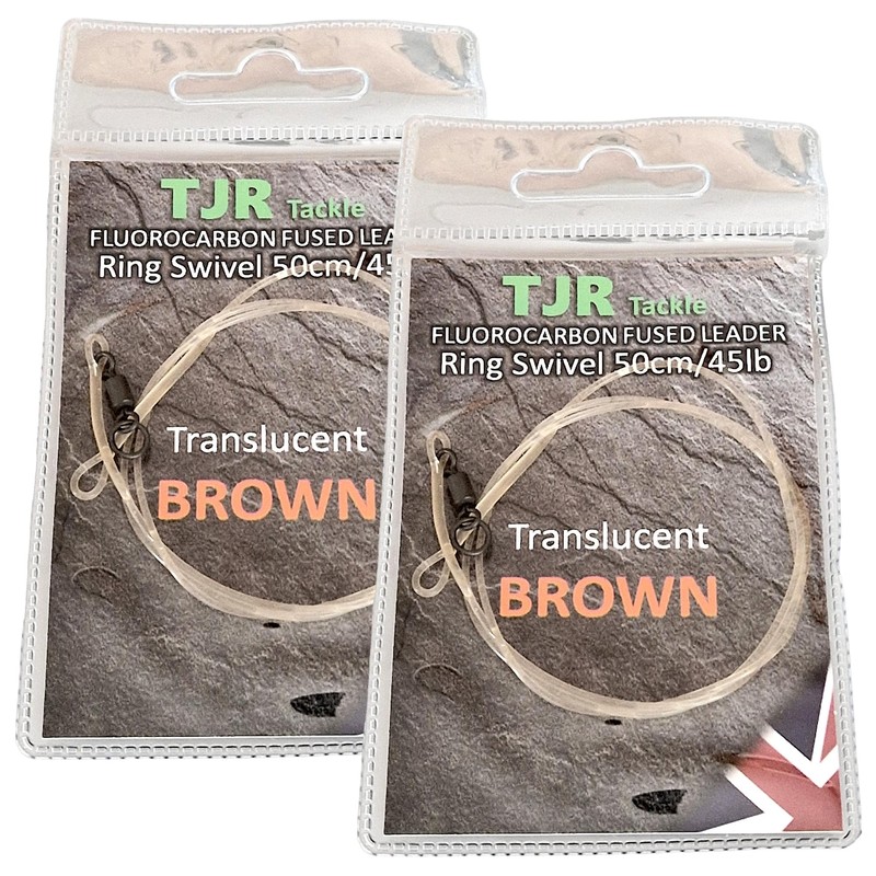 Twin pack fluorocarbon 50cm carp Leaders Flexi Ring swivels fused