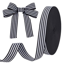 FINGERINSPIRE 45.7M Black & White Striped Ribbon 25mm Wide Grosgrain Stripe Ribbon Polyester Fabric Ribbons for DIY Crafts Gift Wrapping Wraps Embellishments Christmas Party Holiday Decoration