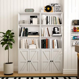 oneinmil 5-Tier Bookshelf and Bookcase, Wooden Bookshelves with Cabinet Doors, Floor Bookshelves and Office Storage Cabinets for Home Office, Living Room (White 1 Pack, 5-Tier)