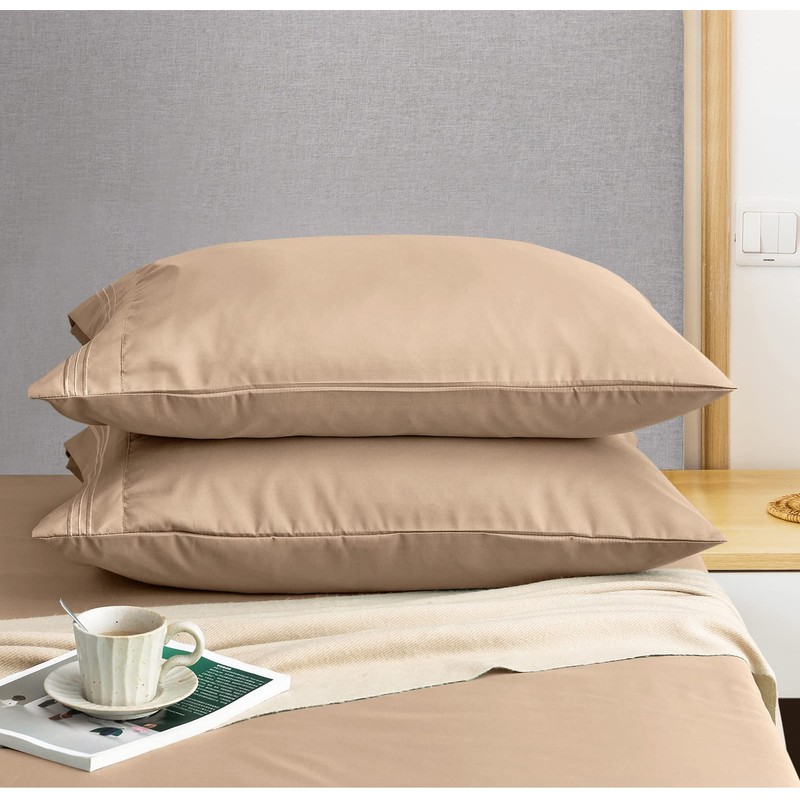 P Pothuiny 100% Microfiber Pillow Cases - Super Soft Beige
