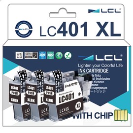 LCL LC401 LC401XL Black High Yield Ink Cartridge Replacement for Brother LC401BK LC401XLBK Replacement for Brother MFC-J1010DW MFC-J1012DW MFC-J1170DW Printer (3-Pack)