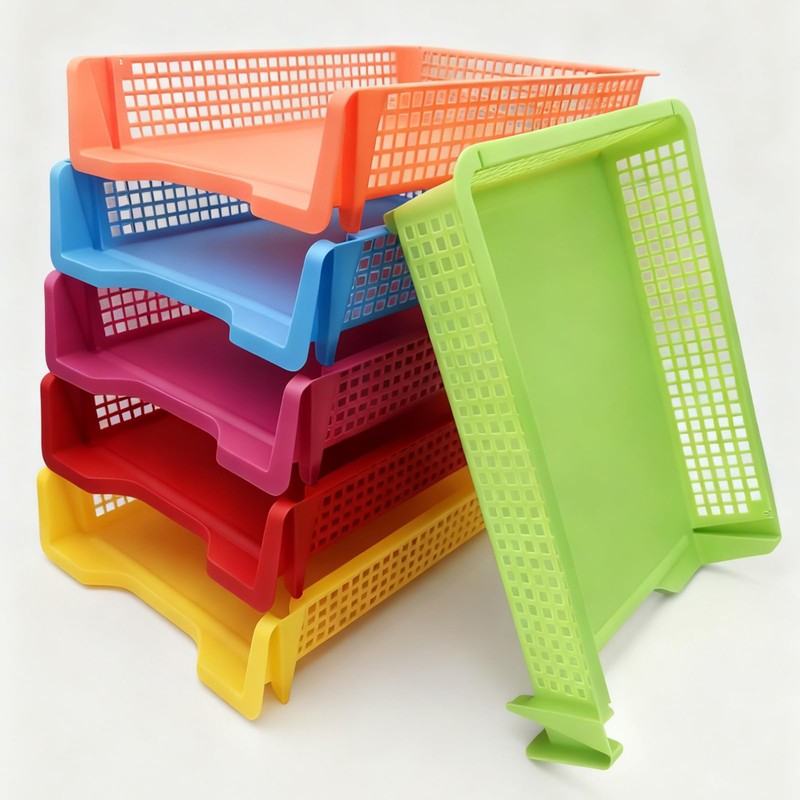 6 PCS Colorful Plastic Trays Rainbow Classroom Turn in Trays