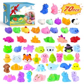 Mochi Squishy Toys 70pcs Party Favors for Kids Mini Squishy Kawaii Mochi Animal Squishies Cat Unicorn Squishy Mini Squeeze Stress Relief Toys for Random (Pack of 70)
