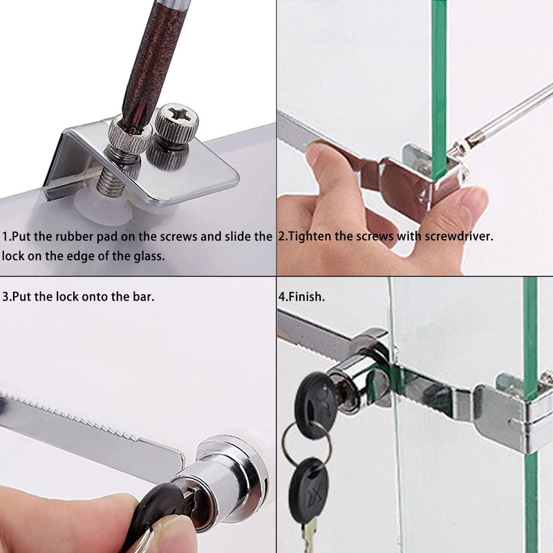 12Pack Display Case Lock Showcase for Sliding Glass Door, Lock