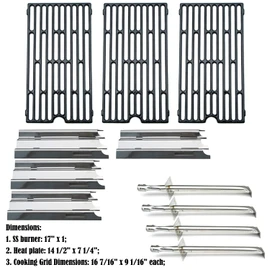 Direct store Parts Kit DG207 Replacement for select Vermont Castings grills, 17" Burner 4pcs, 14 1/2" x 7 1/4" Heat Plates 4pcs, set of 3 Cooking Grill Grids, 16 7/16" x 9 1/16" each grid
