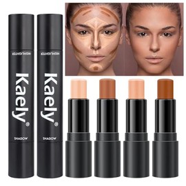 Kaely Paleta de contorno de 4 colores resaltador, kit de paleta de contorno de crema para principiantes, barras de contorno bronceador, contorno maqui