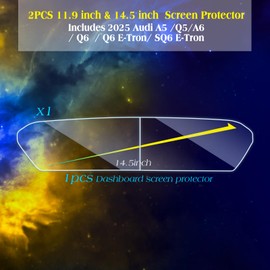 EUEKY 2PCS 2025 Au di A5 Tempered Glass Screen Protector Compatible with 2025 Au di A5 / Q5 / A6 / Q6 E-Tron/ SQ6 E-Tron Screen Protector 11.9Inch+14.5Inch A5 Accessories 2025 -HD