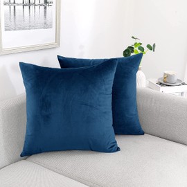 AMEHA Velvet Navy Cushions Cover 45 x 45 cm Pack of 2 Square Throw Pillow Cases Decorative Sofa Cushion Covers for Bedroom Couch Car with Invisible Zipper (18 x 18 Inch)