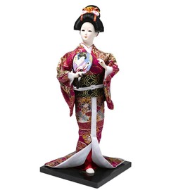 lachineuse Japanese Kimono Doll Fuchsia Traditional Asian Doll 31cm Japanese Decoration Living Room Geisha Figurine Handmade Home Asia Japan