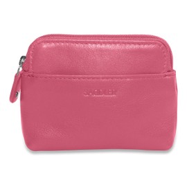 Real Leather RFID Zip Top Purse – Women's Luxury Card, Coin & Key Holder | Mini Cosmetic Pouch for Travel & Everyday Use | SADDLER - Magenta