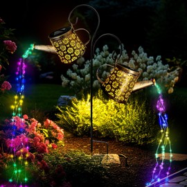 Solar Watering Can Lights Outdoor, IP65 Waterproof Garden Decor Solar Garden Lights 8 Multi-Color Changing Modes One Pole Two Lights Outdoor Decorations for Yard, Lawn, Patio