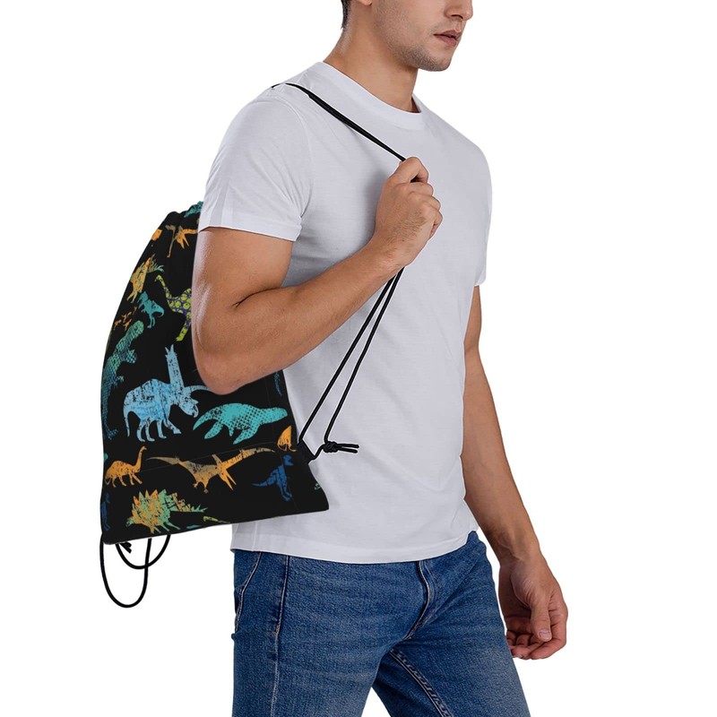 Richugui colorful Bags Drawstring Backpack Cartoon Dinosaur Drawstring Sports Gym