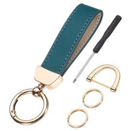 sourcing map Leather Wristlet Keychain, 5 Inch Car Keys Chain Holder with Key Ring and Anti-Lost D Ring, Key Lanyard Wristband for Women Men ID Badges Card Wallet, Green