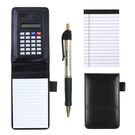 SAYEEC A7 Pocket Notebook Jotter Organizer Memo Pad with Pen and Calculator Small Business Writing Journal Leather Lined Notepad for Business Man Trader Students Travelling Sales Rep 80 Pages