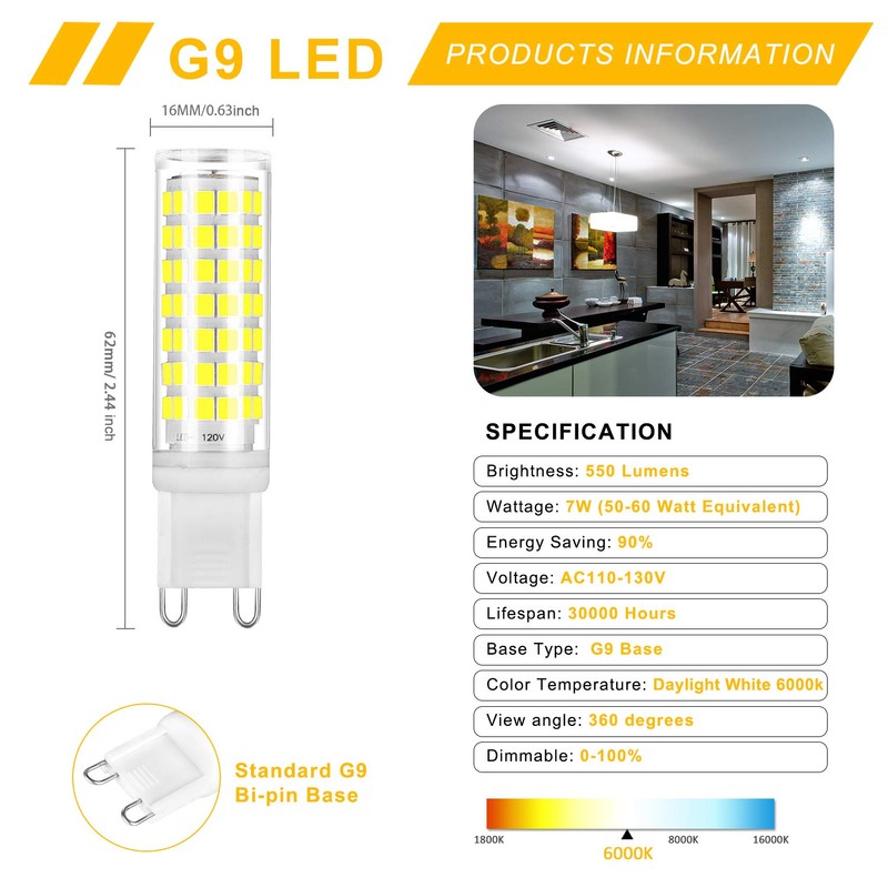 G9 LED Light Bulb 7W Dimmable 50W 60W Halogen Bulbs