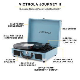 Victrola Journey II (2025 Model) – Bluetooth Suitcase Record Player – Built-in Stereo Speakers with Enhanced Bass, 3-Speed Turntable, Bluetooth Input and Output, RCA & Headphone Outputs (Lavender)