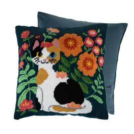 Trimits Half Stitch Cross Stitch Cushion Kit, Cushion Back Included, Pre Printed Canvas, Yarn and Needle Included 40 x 40cm (15.75 x 15.75in), Cat