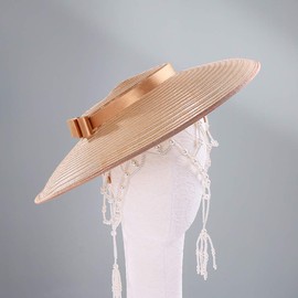 F FADVES Fascinators for Women Elegant Wide Brim Tea Party Church Wedding Hat Light Brown
