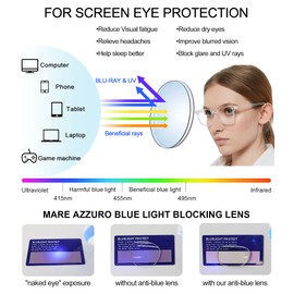 MARE AZZURO Women's Computer Reading Glasses Blue Light Blocking Readers 0 100 125 150 175 200 225 250 275 300 350 400 500 600 (Transparent, 2.5)