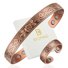 BioMag Magnetic Copper Bracelet for Women 3500 Gauss Magnets - Adjustable - Elegant Floral Pattern (Floral Pattern)
