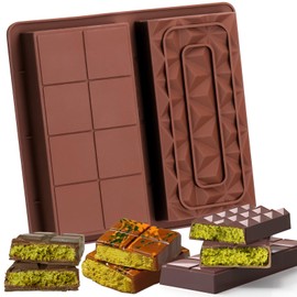 Mity rain Chocolate Bar Mold Deep - 1 inch Deep Thick Non-Stick Silicone Molds for Stuffed Dubai Chocolate Bar Pistachio, Large Food-Grade Candy Bar Mold with 50 bags for Filling & Snacks
