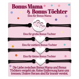 Bonus Mum 2 3 Daughter Bracelet Stepmom Gifts for Stepmother Bonus Daughters Mother Bracelets Stepdaughter Gift for Birthday Mother's Day Gift Ideas Heart Jewellery Women Jewellery Set Women, No